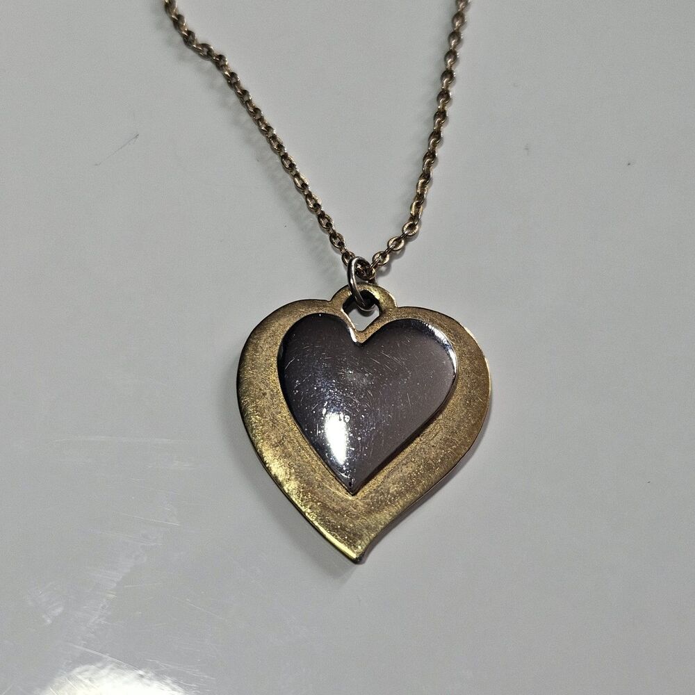 Signed Artistry Heart Pendant Necklace Vintage Gold Silver Tone 14-17"